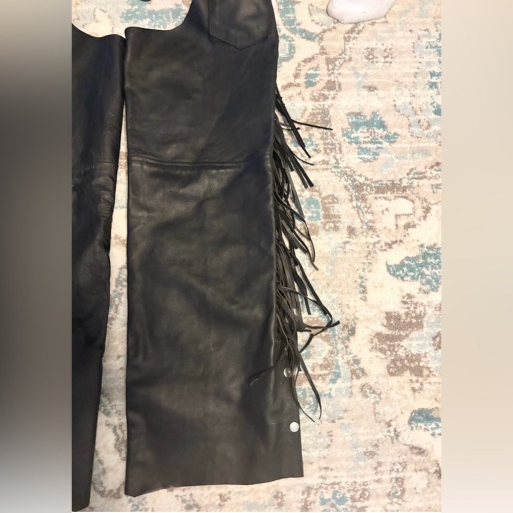 BARNEY’S LEATHER CHIC Black LEATHER Fringe Pants - Picture 8 of 13